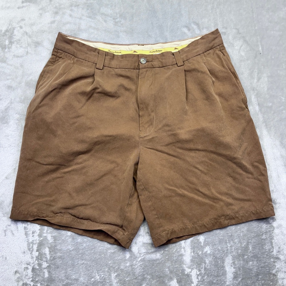 Tommy Bahama Silk Corduroy‎ Shorts Brown Pleated Mens Sz 35 Fits 33" Boho Beach